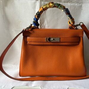 FAUX BIRKIN Orange Leather Handbag